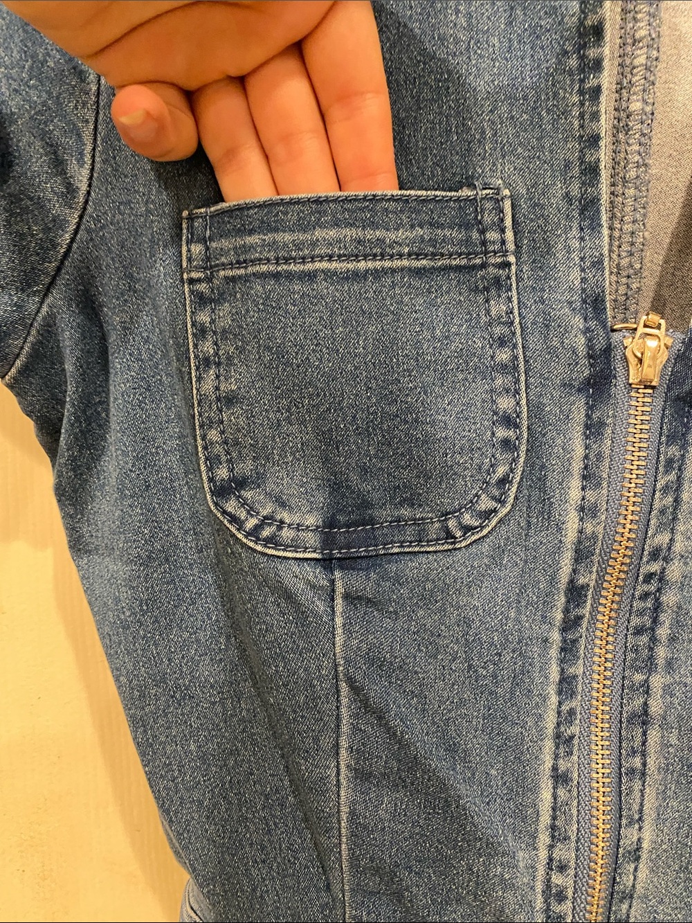 Haute Monde Blue Denim Short Sleeve Jumpsuit with Belt - Picture 3 of 9